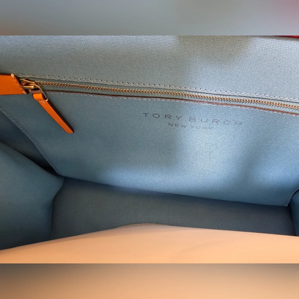 NEW TORY BURCH ELLA COLOR-BLOCK CANVAS TOTE - Picture 8 of 17